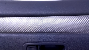 Door trim card front left Mitsubishi Outlander 14-21 black with black insert cloth, armrest black cloth, molding gray under carbon structure, dents, pokes, scratches, abrasions, under chemical