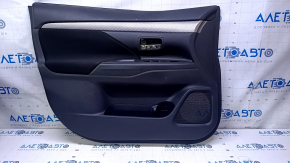 Door trim card front left Mitsubishi Outlander 14-21 black with black insert cloth, armrest black cloth, molding gray under carbon structure, dents, scratches, abrasions