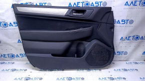 Door trim card front left Subaru Outback 15-19 black with black insert cloth, armrest black leather, gray molding structure, handle chrome, scratches, dents, scuffs, abrasions, pokes