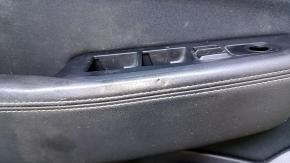 Door trim card front left Subaru Outback 15-19 black with black insert cloth, armrest black leather, gray molding structure, handle chrome, scratches, dents, scuffs, abrasions, pokes