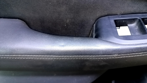 Door trim card front left Subaru Outback 15-19 black with black insert cloth, armrest black leather, gray molding structure, handle chrome, scratches, dents, scuffs, abrasions, pokes