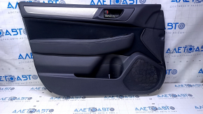 Door trim card front left Subaru Outback 15-19 black with black insert cloth, armrest black leather, gray molding structure, handle black matte, scratches, abrasions, scuffs, dents