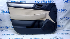Door trim card front left Subaru Outback 15-19 black with beige insert cloth, armrest beige leather, gray molding structure, handle black matte, scratches, dents, abrasions, for dry cleaning, broken