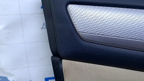 Door trim card front left Subaru Outback 15-19 black with beige insert cloth, armrest beige leather, gray molding structure, handle black matte, scratches, dents, abrasions, for dry cleaning, broken
