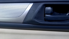 Door trim card front left Subaru Outback 15-19 black with beige insert cloth, armrest beige leather, gray molding structure, handle black matte, scratches, dents, abrasions, for dry cleaning, broken
