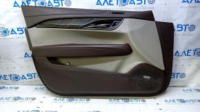 Door trim card front left Cadillac ATS 13- brown with gray insert leather, armrest brown leather, molding under wood gloss, under seat memory, BOSE, cracks on leather, scratches, abrasions,
