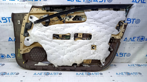 Door trim card front left Cadillac ATS 13- brown with gray insert leather, armrest brown leather, molding under wood gloss, under seat memory, BOSE, cracks on leather, scratches, abrasions,