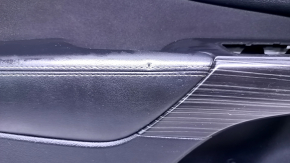 Door trim card front left Jeep Cherokee KL 14-18 black with black insert cloth, armrest black leather, molding wood color, dent, pokes, scuffs, scratches, abrasions