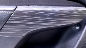 Door trim card front left Jeep Cherokee KL 14-18 black with black insert cloth, armrest black leather, molding wood color, dent, pokes, scuffs, scratches, abrasions