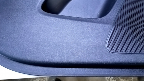 Door trim card front left Jeep Cherokee KL 14-18 black with black insert cloth, armrest black leather, molding wood color, dent, pokes, scuffs, scratches, abrasions