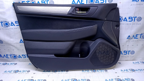 Door trim card front left Subaru Legacy 15-19 black with black insert cloth, armrest black leather, gray molding structure, handle chrome, scratches, dents, scuffs, abrasions