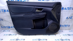 Door trim card front left Subaru XV Crosstrek 13-17 black with black insert leather, armrest black rubber, scratches, dent, scuff, broken fastening, butt, used