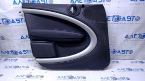 Door trim card front left Mini Cooper Countryman R60 12-16 black with black insert plastic, armrest black rubber, molding gray structure, dent, scuffs, scratches, pokes, used
