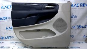 Door trim card front left Dodge Grand Caravan 11-20 gray with black leather insert, armrest black leather, molding black gloss, scuffs, scratches, abrasions, bumps, dents, used