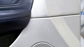 Door trim card front left Dodge Grand Caravan 11-20 gray with black leather insert, armrest black leather, molding black gloss, scuffs, scratches, abrasions, bumps, dents, used