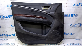 Door trim card front left Acura MDX 14-16 black with black insert leather, armrest black leather, molding under wood gloss, under seat memory, dent, abrasions, scratches Used