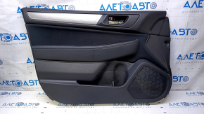 Door trim card front left Subaru Legacy 15-19 black with black insert cloth, armrest black leather, gray molding structure, handle chrome, scratches, dents, abrasions Used