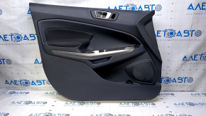 Door trim card front left Ford Ecosport 18-19 black with black insert plastic, armrest black cloth, molding gray gloss, scuffs, scratches, used
