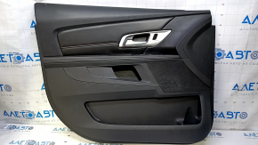 Door trim card front left GMC Terrain 12-17 black with black insert leather, armrest black leather, with red stitching, molding handle gray structure, scratches, abrasions, crack in fastening