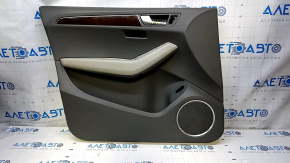 Door trim card front left Audi Q5 8R 09-17 gray with gray insert leather, armrest beige leather, molding dark wood gloss, for seat memory, dents, abrasions, broken fastening, scratches