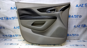 Door trim card front left Buick Encore 13-16 gray with black insert leather, armrest black leather, molding dark gray gloss, swollen leather, dents, bumps, abrasions, scratches Used original