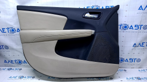 Door trim card front left Dodge Journey 11- black with light beige insert leather, armrest beige leather, beige stitching, scuffs, dent, scuff Used