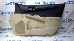 Door trim card front right Toyota Camry v50 12-14 usa beige with black insert leather, armrest beige leather, scuffs, bumps, abrasions Used