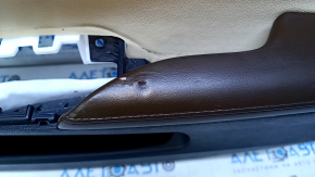 Door trim card front right Toyota Avalon 13-18 black with beige insert, armrest brown leather, no backlight, leather defect on armrest, dent, scuffs Used