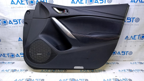 Door trim card front right Mazda 6 16-17 grand touring black with black insert leather, armrest black leather with red stitching, BOSE, chrome insert, scratches, dents, abrasions
