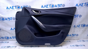 Door trim card front right Mazda 6 13-15 black with black insert cloth, armrest black leather, chrome insert, scratches, dents, abrasions