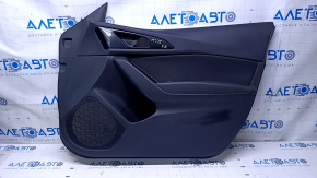 Door trim card front right Mazda 3 14-18 BM black with black insert cloth, molding black gloss, armrest black leather, dent, scratches, abrasions, crack in the body