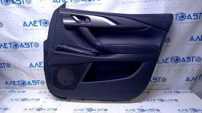 Door trim card front right Mazda CX-9 16- black with black insert leather, armrest black leather, molding gray structure, dent, abrasions, scratches, crack in the body