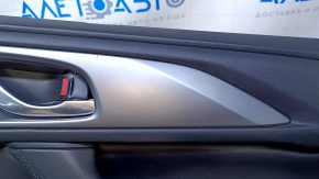 Door trim card front right Mazda CX-9 16- black with black insert leather, armrest black leather, molding gray structure, dent, abrasions, scratches, crack in the body
