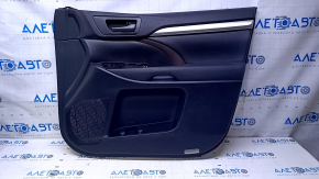 Door trim card front right Toyota Highlander 17-19 black, armrest black leather, insert dark red, gray molding structure, scratches, pokes, abrasions