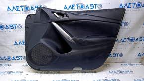Door trim card front right Mazda 6 16-17 black with black insert leather, armrest black leather, chrome insert, scratches, dents, abrasions