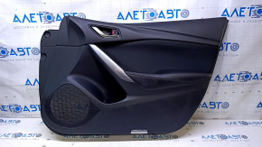 Door trim card front right Mazda 6 13-15 black with black insert cloth, armrest black leather, chrome insert, scratches, dents, abrasions