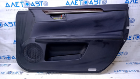 Door trim card front right Lexus ES300h ES350 13-18 black with black insert leather, armrest black leather, molding under wood gloss, scratches, scuffs, abrasions