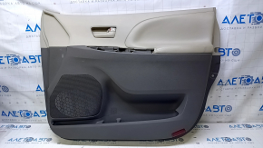 Door trim card front right Toyota Sienna 11-12 gray with beige insert plastic, armrest beige leather, plastic turned white, scuffs, scratches