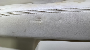 Door trim card front right Nissan Pathfinder 13-20 beige leather with beige insert leather, armrest beige leather, molding dark wood glossy, dents, scratches, abrasions, tear, for dry cleaning