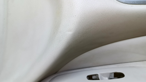 Door trim card front right Nissan Pathfinder 13-20 beige leather with beige insert leather, armrest beige leather, molding dark wood glossy, dents, scratches, abrasions, tear, for dry cleaning