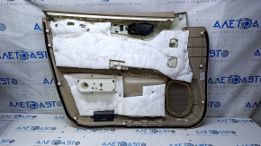 Door trim card front right Nissan Pathfinder 13-20 beige leather with beige insert leather, armrest beige leather, molding dark wood glossy, dents, scratches, abrasions, tear, for dry cleaning