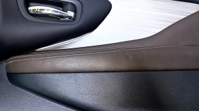 Door trim card front right Nissan Murano z52 15-17 black with brown insert leather, armrest brown leather, molding gray gloss, scratches, pokes, abrasions, dents