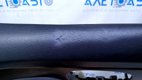 Door trim card front right Nissan Rogue 14-20 black, with black plastic insert, armrest black leather, molding graphite structure, scratches, nicks, dents, abrasions