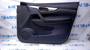 Door trim card front right Nissan Rogue 14-20 black, with black plastic insert, armrest black leather, molding graphite structure, scratches, dents, abrasions