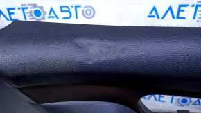 Door trim card front right Nissan Rogue 14-20 black, with black plastic insert, armrest black leather, molding graphite structure, scratches, dents, abrasions