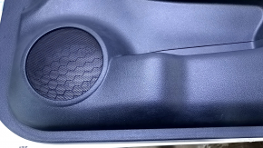 Door trim card front right Nissan Rogue 14-20 black, with black plastic insert, armrest black leather, molding graphite structure, scratches, dents, abrasions