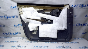 Door trim card front right Nissan Rogue 14-20 black, with black plastic insert, armrest black leather, molding graphite structure, dents, abrasions