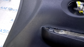 Door trim card front right Nissan Versa Note 13-19 black with black and blue insert cloth, armrest black plastic, scratches, abrasions