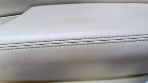Door trim card front right Nissan Pathfinder 13-20 leather beige with beige insert leather, armrest beige leather, molding dark wood gloss, without backlight, dent, scuff, pokes, scratches, scuffed