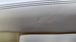 Door trim card front right Nissan Pathfinder 13-20 leather beige with beige insert leather, armrest beige leather, molding dark wood gloss, without backlight, dent, scuff, pokes, scratches, scuffed